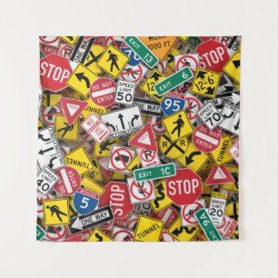Rijinstructeur Fun Road Sign Collage Wandkleed