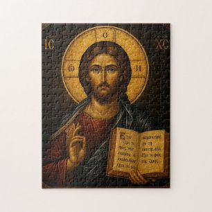 Rijk goud en zwart icoon van Jezus Christus en eva Legpuzzel