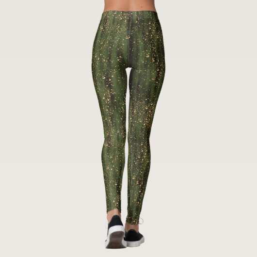 Rijk Groen en Goud Abstract Sparkle Pattern Leggings (Achterkant)
