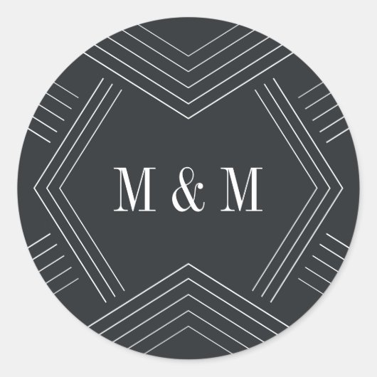 Rijk | Monogram voor het huwelijk met steenkool Ronde Sticker (Voorkant)