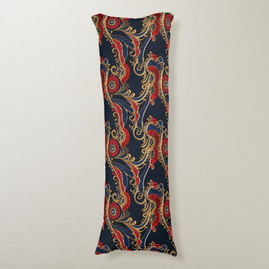 Rijk Rood, Marine, Gouden Bloemenrol Lichaamskussen (Voorkant Verticaal)