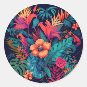 Rijk tropisch bloemenpatroon ronde sticker