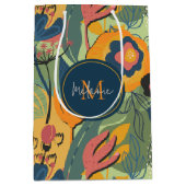 Rijke aarde kleuren abstracte bloemen, monogram medium cadeauzakje (Voorkant)