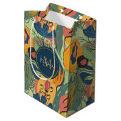 Rijke aarde kleuren abstracte bloemen, monogram medium cadeauzakje (Achterkant Gekanteld)