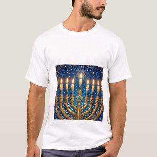 Rijke Blauwe en Gouden Gejewelde Hanukkah T-shirt