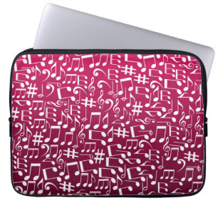 Rijke bordeauxrood paars met dansende muzieknoten laptop sleeve