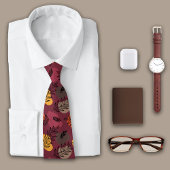 Rijke botanische bladeren op Maroon Monogram Stropdas