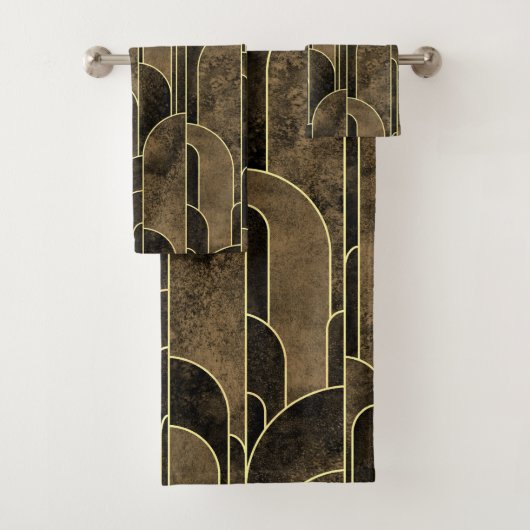 Rijke Bruin en Goud Art Deco Patroon Bad Handdoek (Insitu)