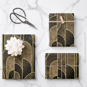 Rijke Bruin en Goud Art Deco Patroon Inpakpapier Vel