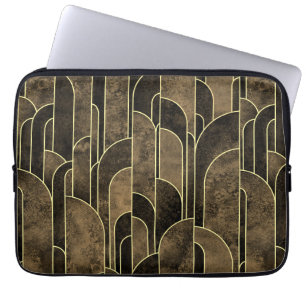 Rijke Bruin en Goud Art Deco Patroon Laptop Sleeve