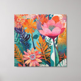 Rijke en levendige bloemenacryl vet botanisch canvas afdruk