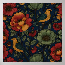 Rijke Indigo Folk Flora Behangpatroon