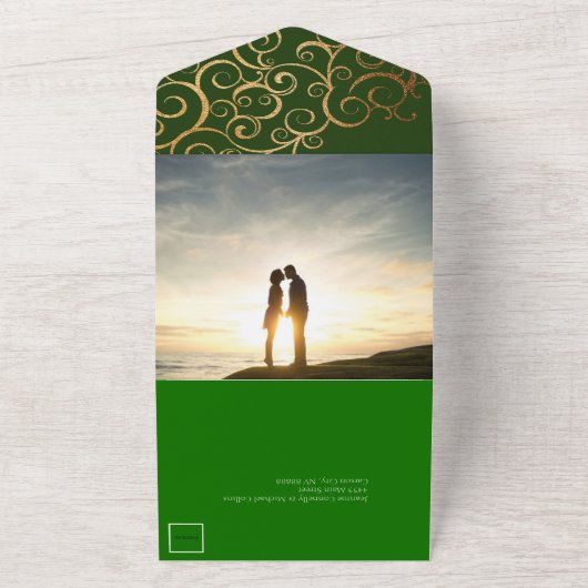 Rijke kleuren met gouden bruiloft all in one uitnodiging (Buitenkant)