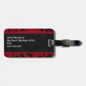 Rijke rode damast met zwart monogram bagagelabel (Achterkant horizontaal)