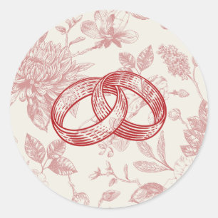 Rijke Rode Franse Bloemenkoeken Toile Floral Ronde Sticker