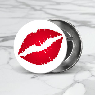 Rijke rode lippenstift kusafdruk ronde button 3,2 cm