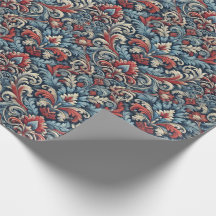 Rijke tinten van rood en blauw damast patroon