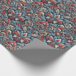 Rijke tinten van rood en blauw damast patroon cadeaupapier