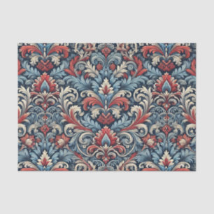 Rijke tinten van rood en blauw damast patroon tissuepapier