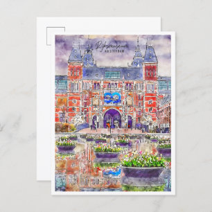 Rijksmuseum Amsterdam vintage travel waterverf Briefkaart