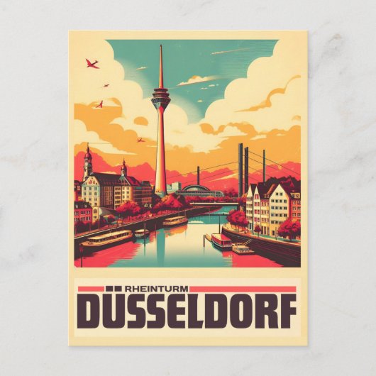 Rijn Toren Düsseldorf Rheinturm Duits cadeau Briefkaart (Voorkant)