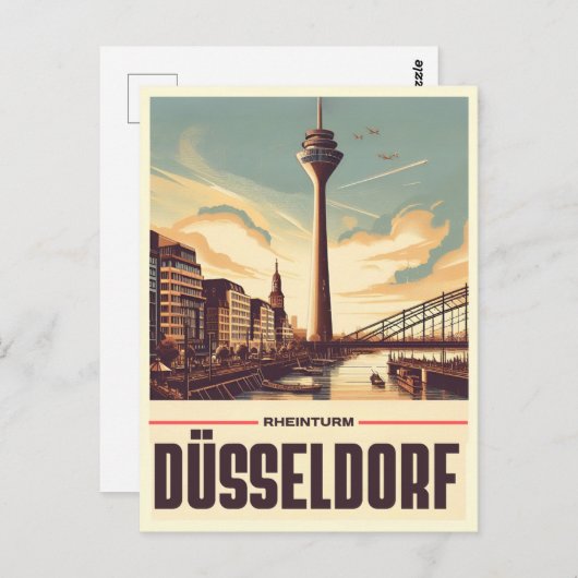 Rijn Toren Düsseldorf Rheinturm Duits cadeau Briefkaart (Voorkant / Achterkant)