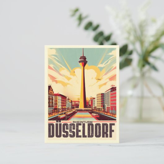 Rijn Toren Düsseldorf Rheinturm Duits cadeau Briefkaart (Staand voorkant)