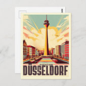 Rijn Toren Düsseldorf Rheinturm Duits cadeau Briefkaart (Voorkant / Achterkant)