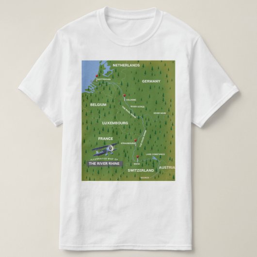 Rijnretro-reiskaart. T-shirt (Design voorkant)