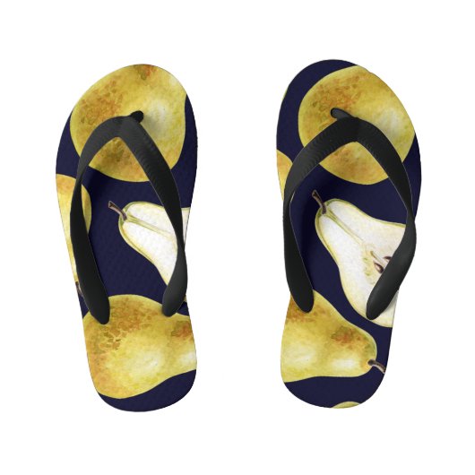 Rijpe peer, zwarte achtergrond, tuinkunst kinder teenslippers (Voetbed)