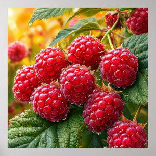 🍓 Rijpe Rode Frambozen Gloed ❄️ Verse Fruitkeuken Poster