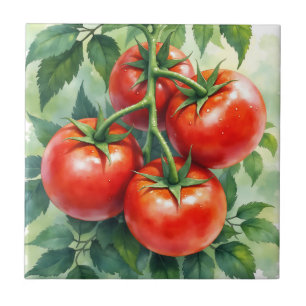 Rijpe Tomatenrank Aquarel Vers Tegeltje