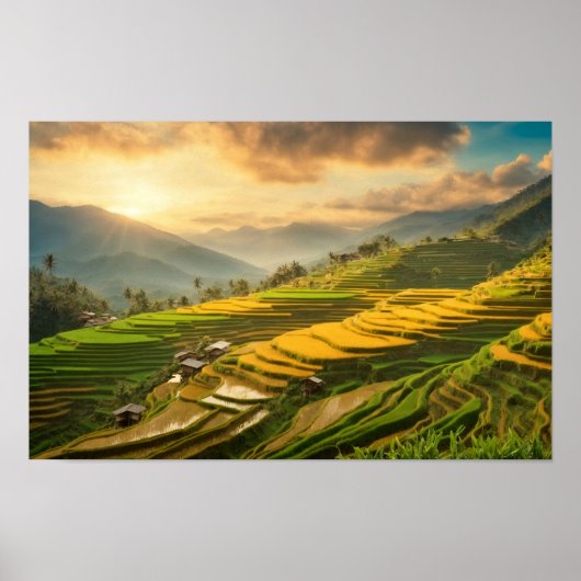 Rijstterrassen Zonsopgang Poster (Voorkant)