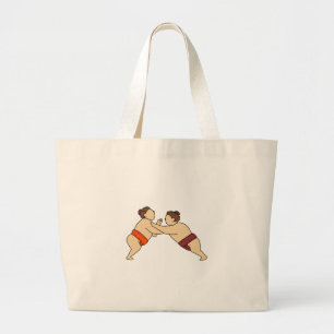 Rikishi Sumo Wrestler Pushing Side Mono Line Grote Tote Bag