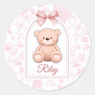 Riley   Aangepaste Roze Teddybeer Nursery Design Ronde Sticker