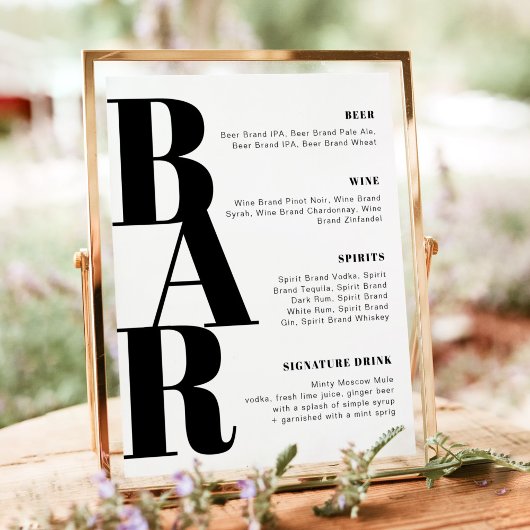 RILEY Modern Bold Wedding Bar Menu Poster