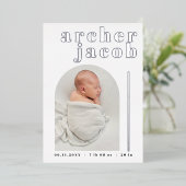RILEY Modern Foil Arch Photo Faire-part bébé (Debout devant)