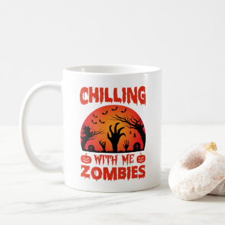 Rillend Met Mij Zombies Retro Halloween Koffiemok