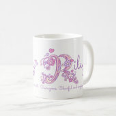 Rilnaam betekent hartbloem R monogram mok (Voorkant rechts)
