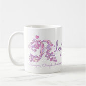 Rilnaam betekent hartbloem R monogram mok (Links)
