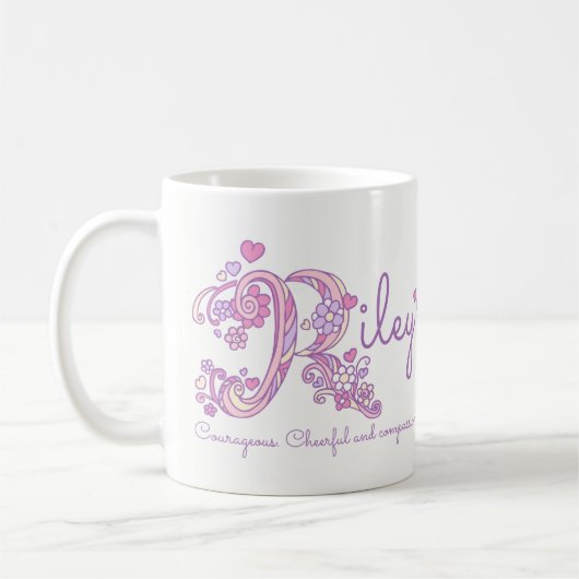 Rilnaam betekent hartbloem R monogram mok (Links)