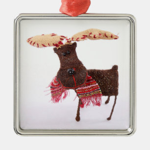 Rindeer De Tissu Sur Ornement De Noël Blanc
