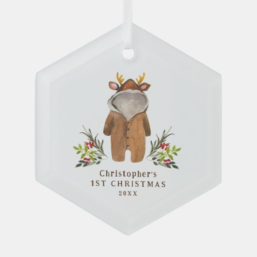 Rindeer tenue bébé 1er ornement de Noël (Recto)