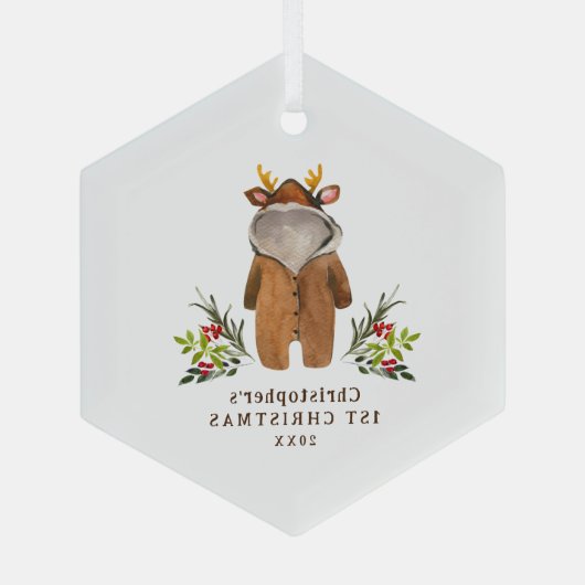 Rindeer tenue bébé 1er ornement de Noël (Verso)