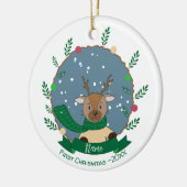 Rinder avec Écharpe Verte 1er Ornement de Noël (Gauche)