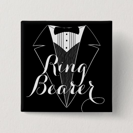 Ring Bearer Black Tux Wedding Party Button (Voorkant)