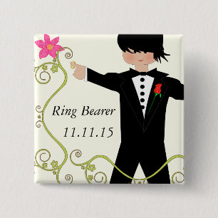 Ring Bearer BowTie Wedding Badges Vierkante Button 5,1 Cm