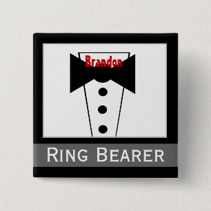 Ring Bearer - Eigen naam Tux Wedding Button