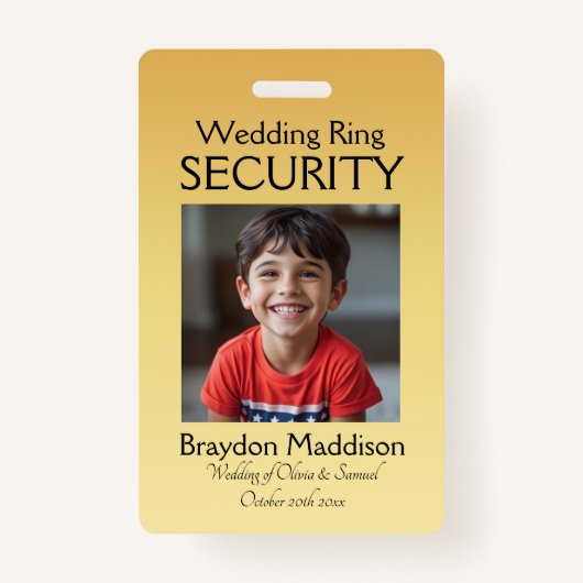 Ring Bearer Photo SECURITY Badge Golden Flowers (Voorkant)
