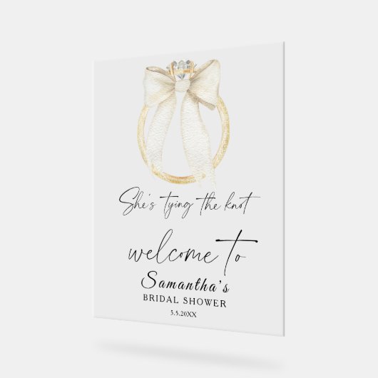 Ring Bow She's tying the knot Bridal Welcome Acryl Bord (Hoek)